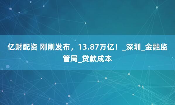 亿财配资 刚刚发布，13.87万亿！_深圳_金融监管局_贷款成本